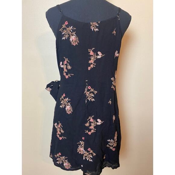 lush black floral wrap dress small black flowers tank top mini - Picture 3 of 8